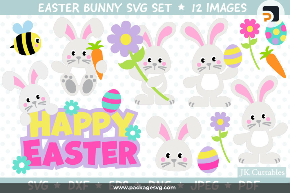 Happy Easter Bunny SVG Bundle, 12 Designs