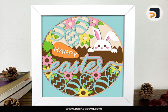 Happy Easter Shadow Box SVG, 3D Rabbit Eggs Papercut Templates