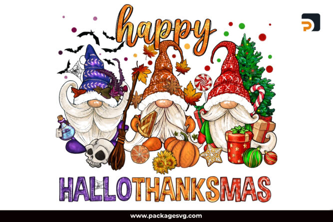 Happy Hallothanksmas Gnomes PNG Sublimation Design