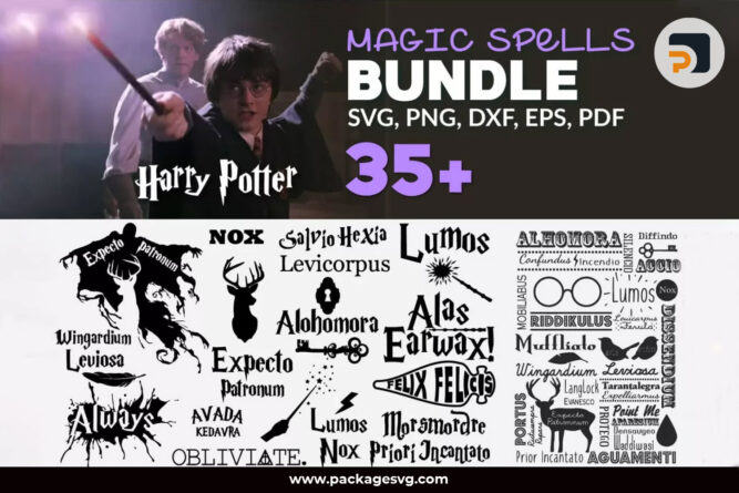 Harry Potter Magic Spells SVG Bundle, 35 Files