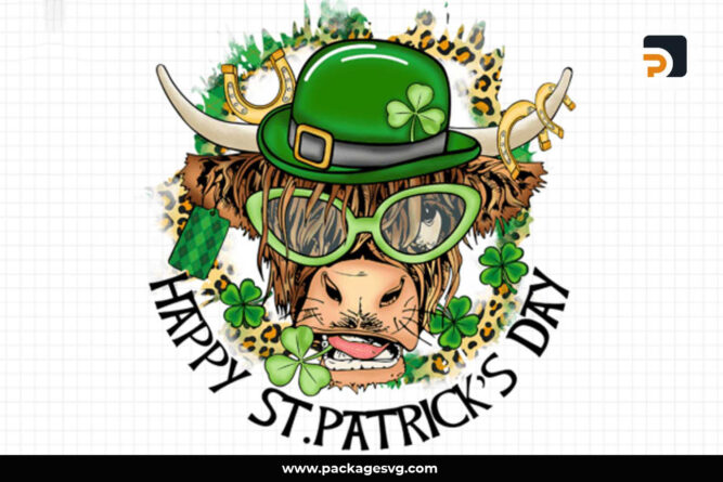 Highland Cow Sublimation PNG, St. Patrick's Day Design