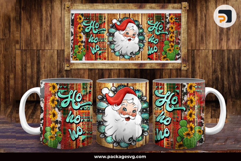 Ho Ho Ho Western Santa Claus PNG, 11oz and 15oz Mug PNG Christmas