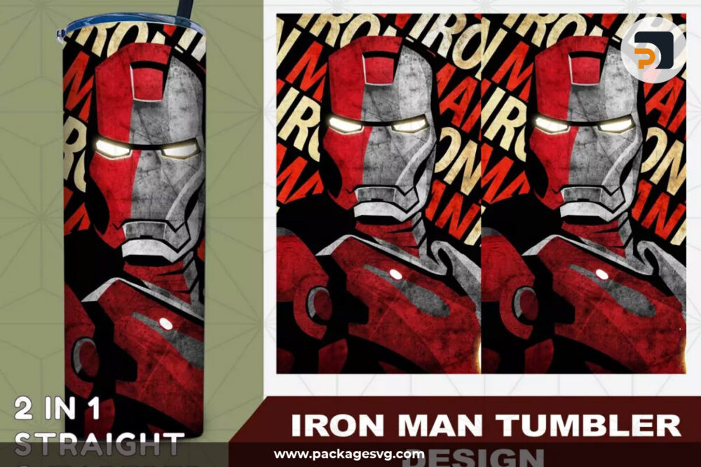 Iron Man PNG 20oz Skinny Tumbler Template