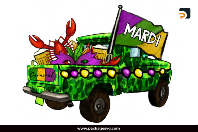 Leopard Mardi Gras Carnival Truck PNG Sublimation Design