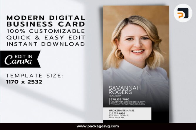 Luxury Digital Business Card For Realtors, Textable Business Card Canva Template