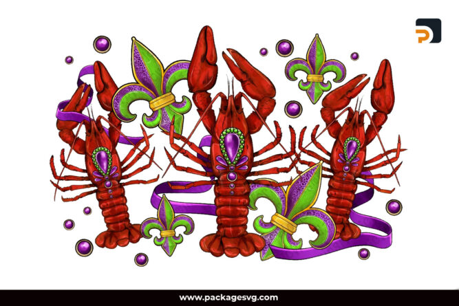 Mardi Gras Carnival Fleur De Lis Crawfish Fat Day PNG Sublimation Design