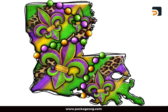 Mardi Gras Louisiana Map PNG Sublimation Design