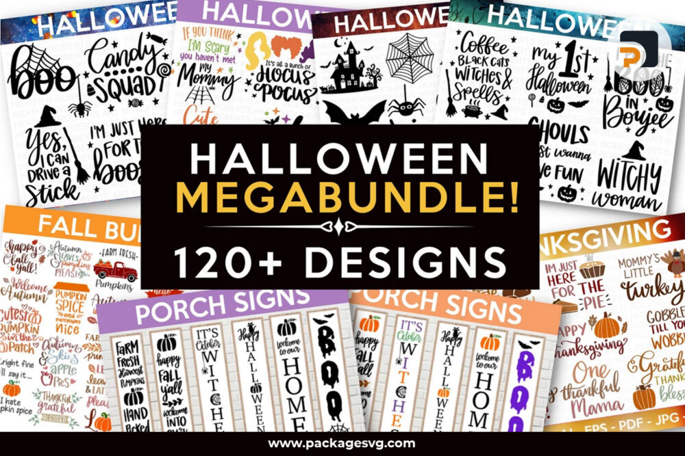 Mega Halloween Bundle, 120 Fall Thanksgiving Designs