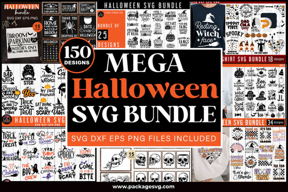 Mega Halloween Bundle SVG PNG EPS DXF, Over 150 Designs