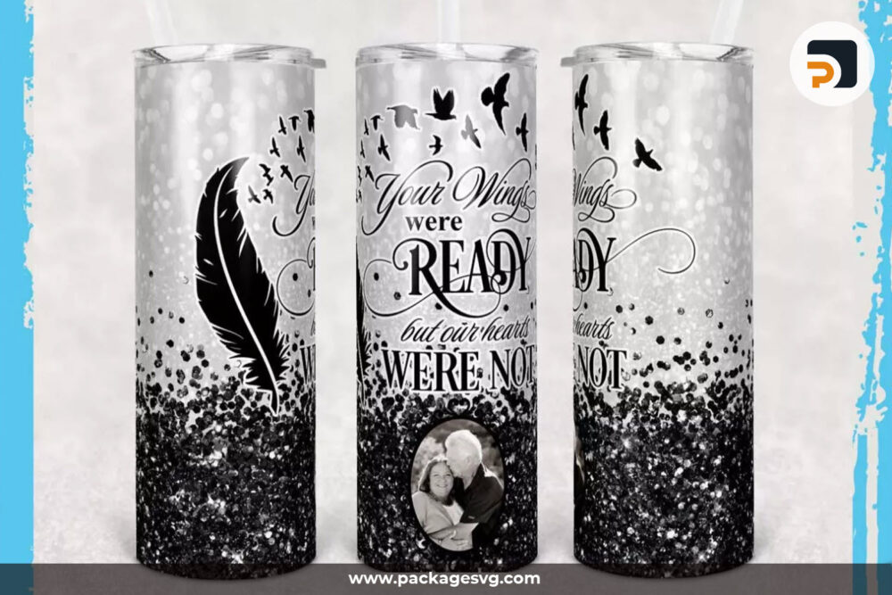 Memorial With Photo Black Glitter PNG, 20oz Skinny Tumbler Template