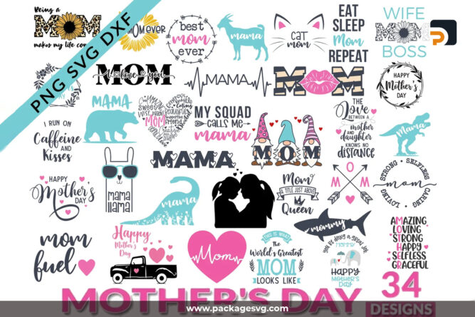 Mother's Day SVG Bundle, 34 Mom Designs