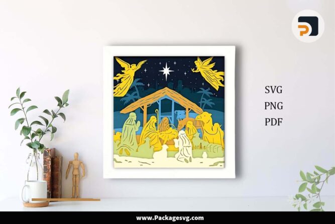 Nativity of Jesus Shadow Box SVG, 3D Christian Papercut Template Digital Download LERVAQ0Y