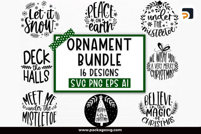 Ornament SVG Bundle, 16 Christmas Designs