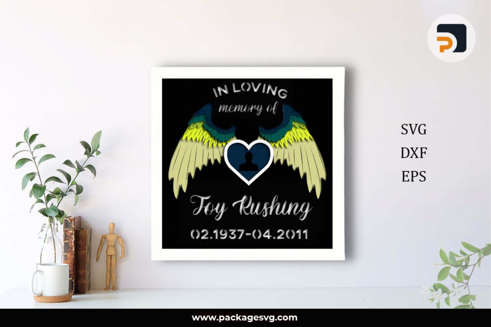 Personalized Memorial Light Box SVG, 3D Wing Papercut Template