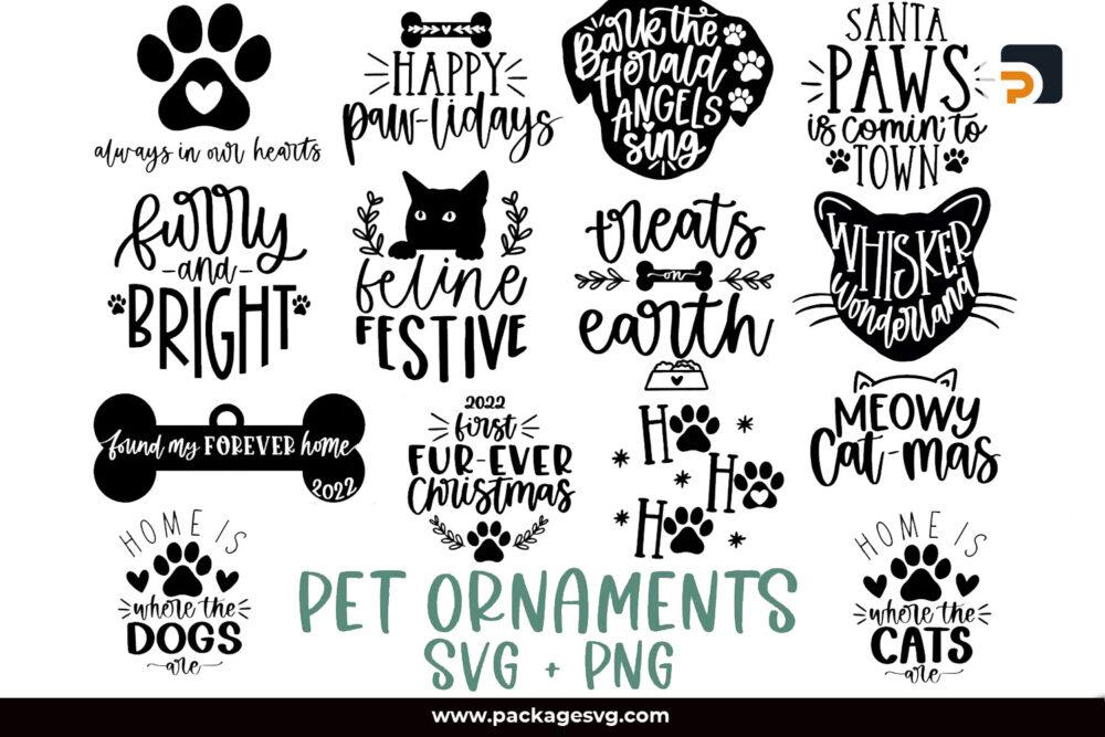 Pet Ornament SVG Bundle, Christmas Designs SVG PNG