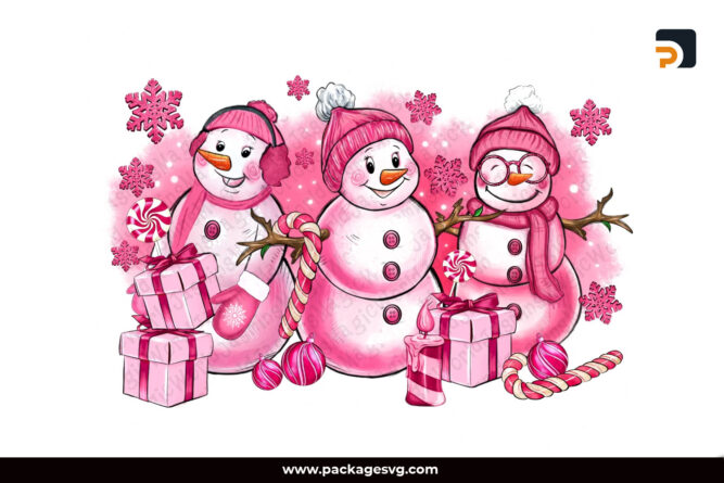 Pink Christmas Snowman PNG Sublimation Design