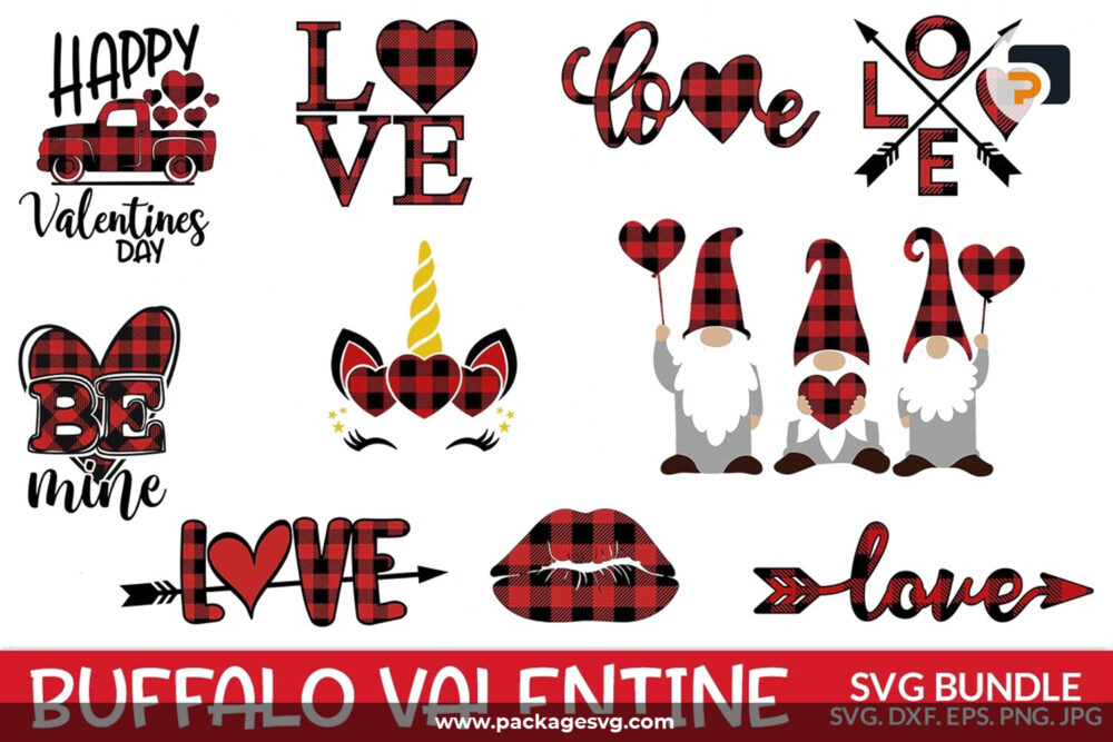 Plaid Buffalo Valentine SVG Bundle, 10 Designs