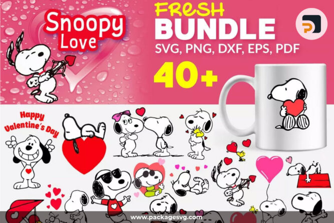 Snoopy Love Bundle SVG PNG EPS DXF PDF, 40+ Lover Designs