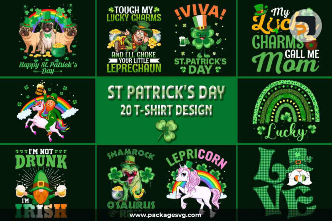 St. Patrick's Day T-Shirt Design Bundle, 20 Designs