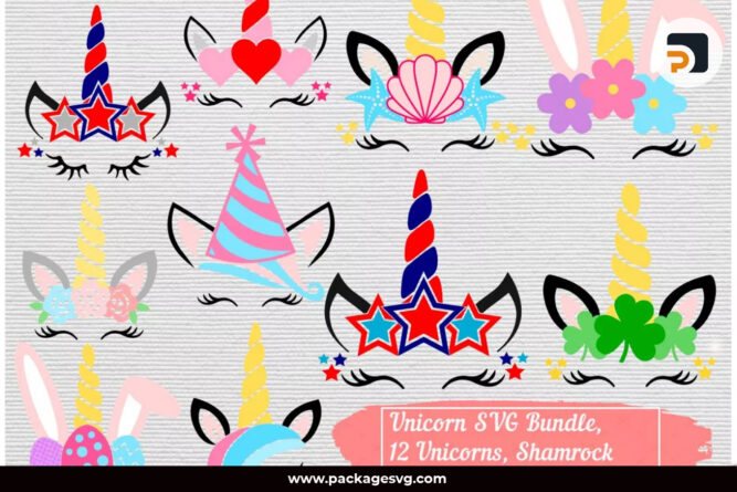 Unicorn Bundle SVG, 12 Designs