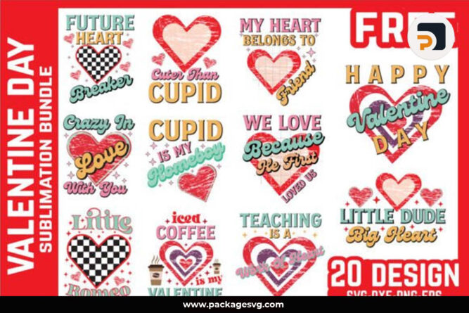 Valentine Day Sublimation Bundle, 20 Designs PNG