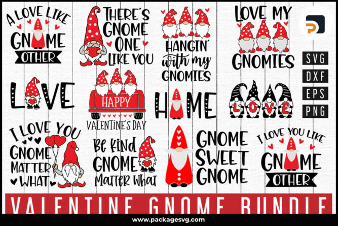 Valentine Gnome Quotes Bundle SVG