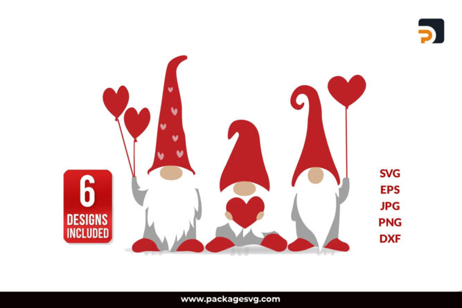 Valentine Gnomes SVG, 6 Designs