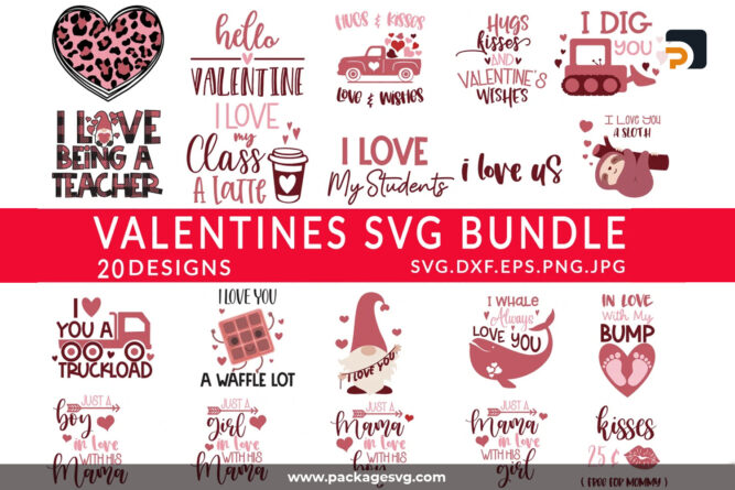 Valentine SVG Bundle, 20 Love Designs