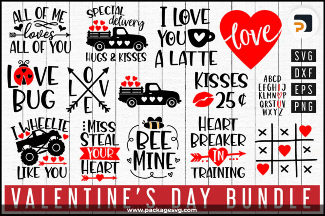 Valentine's Day Bundle SVG PNG EPS DXF, 15 T-Shirt Lover Designs