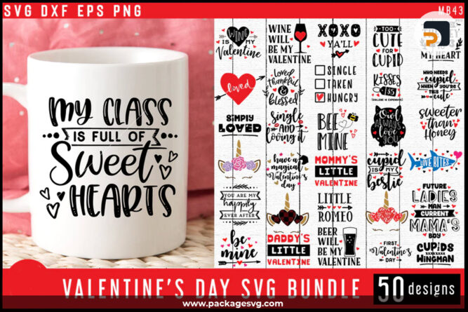 Valentine's Day Bundle SVG PNG EPS DXF, 50 Valentine's Day Cut Files