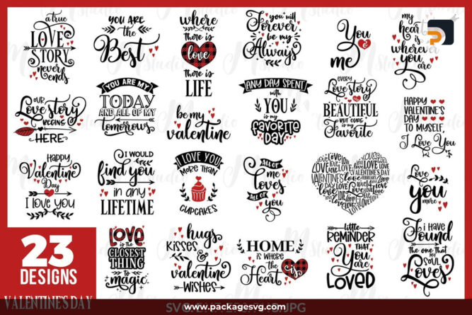 Valentine's Day Quotes SVG Bundle, 23 Designs