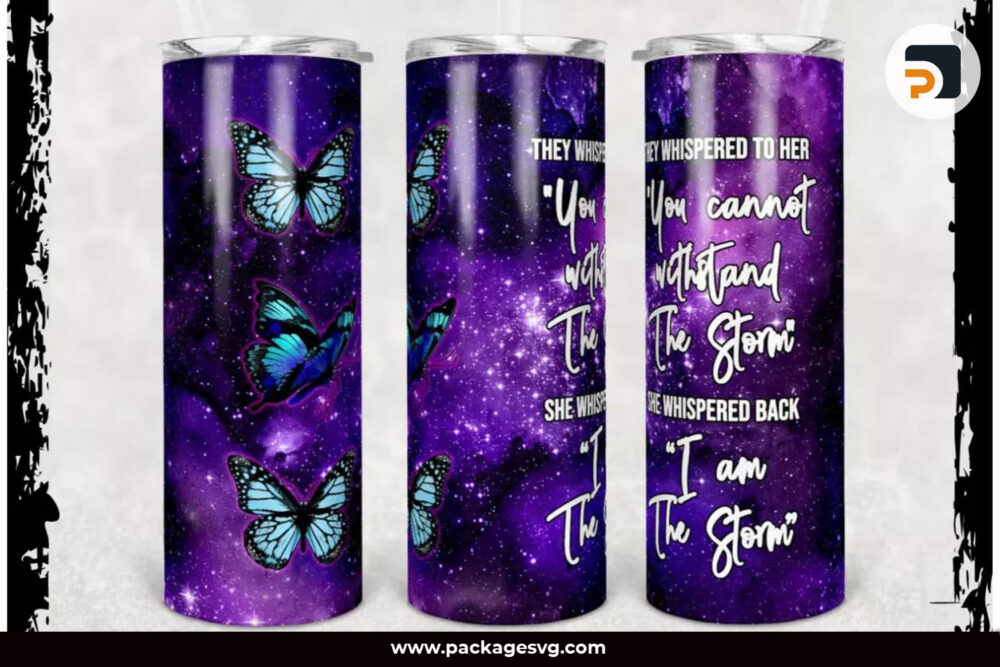 Violet Butterfly 20oz Skinny Tumbler Template PNG