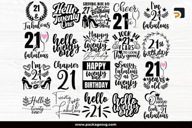 21st Birthday SVG PNG DXF EPS PDF JPG AI, Twenty One Design