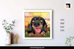 3D Cute Dachsund Shadowbox SVG