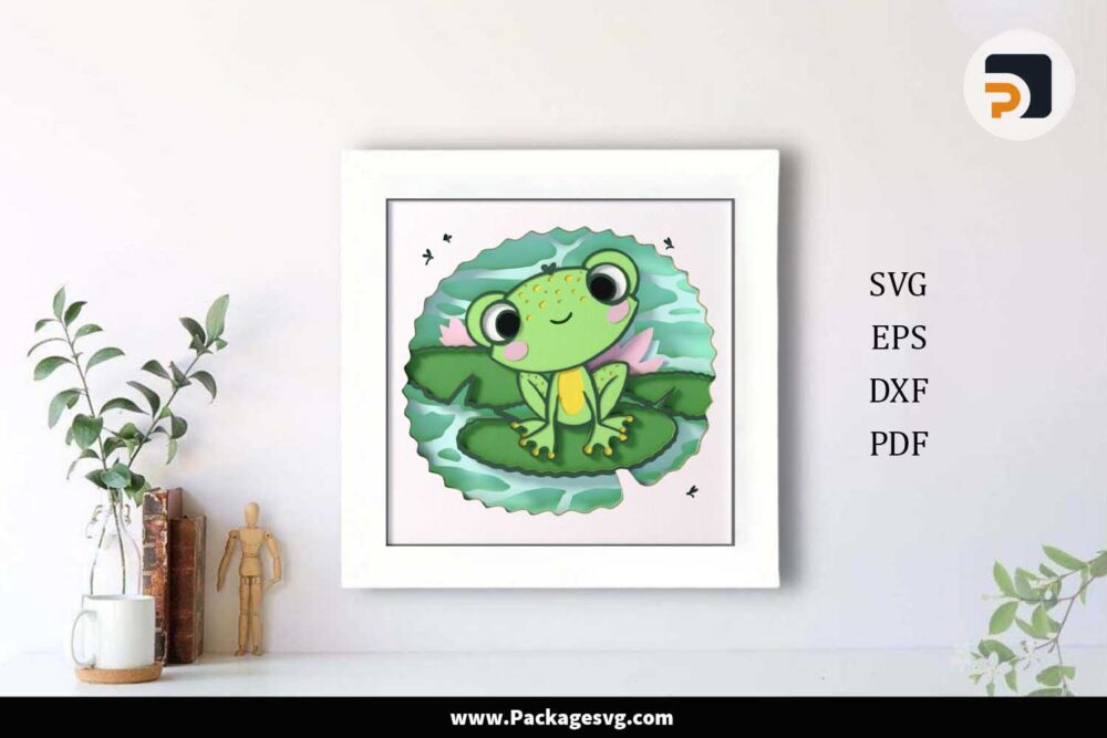 3D Cute Frog Shadow Box SVG, Nursery Template For Cricut LGXISQFP