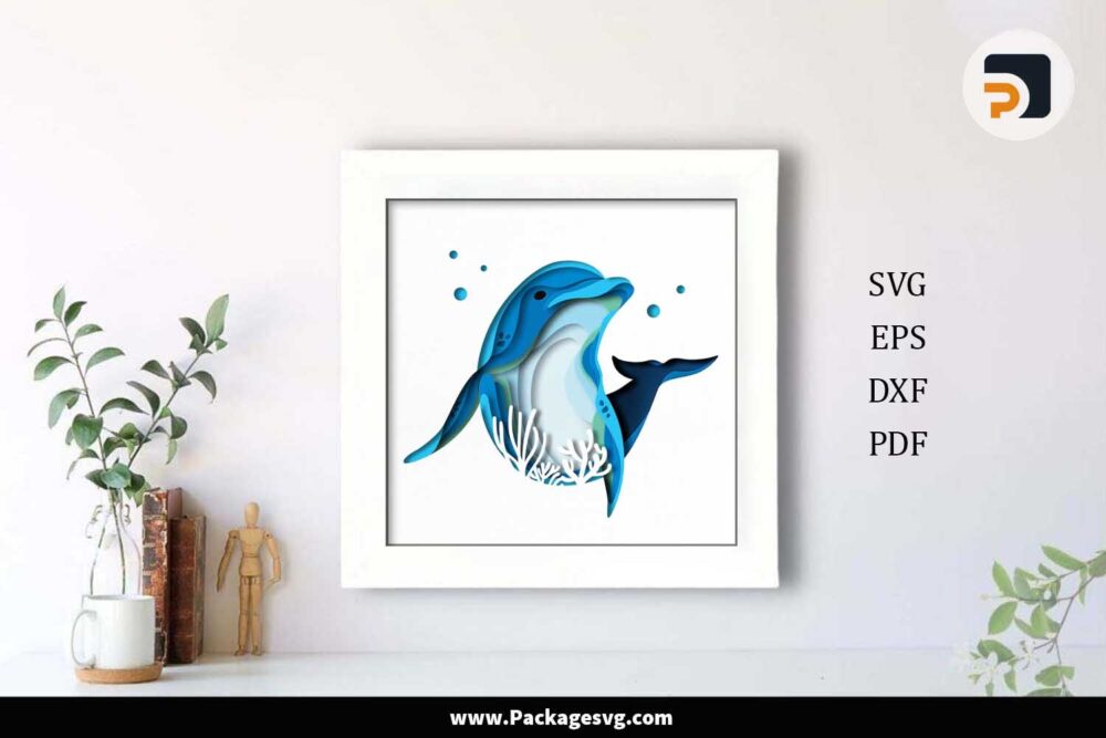 3D Dolphin Shadow Box SVG, Fish Template For Cricut LGXEYIK6