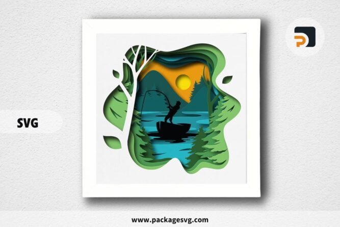 3D Fisherman Shadow Box SVG, Fishing Template For Cricut LGXEN7B6 (2)