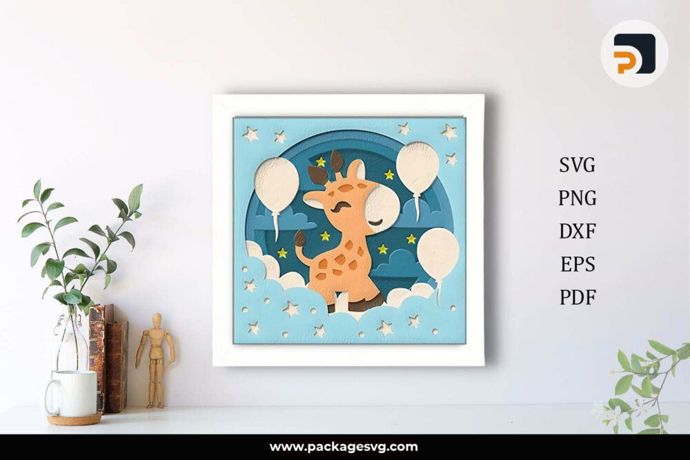 3D Giraffe Nursery Shadow Box SVG, Baby Template For Cricut