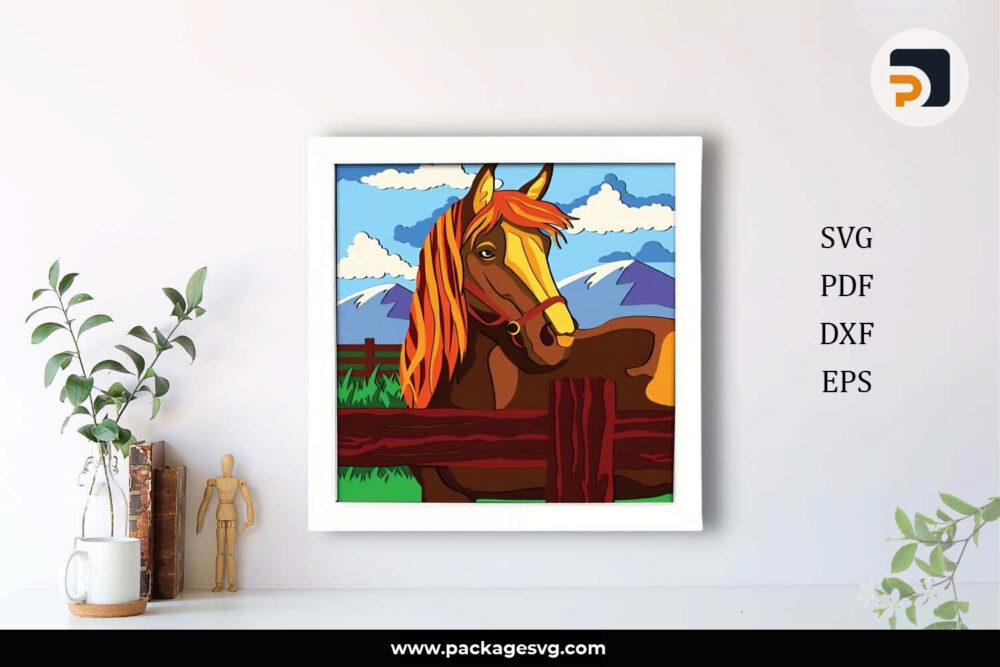 3D Horse Shadowbox SVG, Animal Template For Cricut