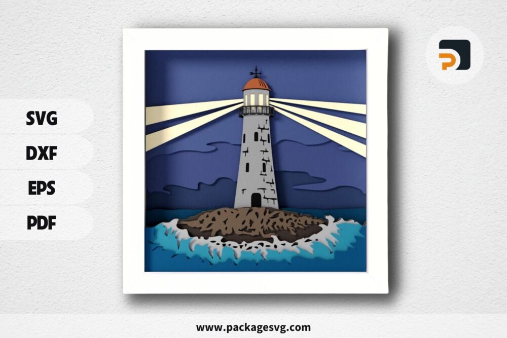 3D Lighthouse Shadow Box SVG, Sea Template For Cricut LGXIQIV1