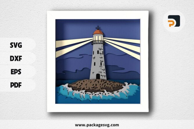 3D Lighthouse Shadow Box SVG, Sea Template For Cricut LGXIQIV1