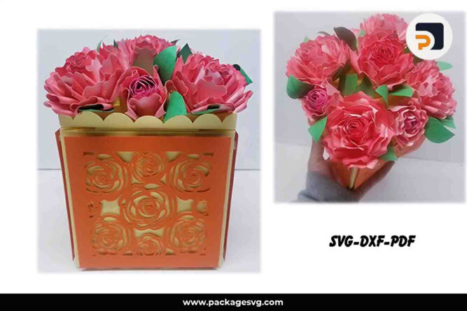 3D Roses Bouquet Centerpiece, Papercut Templates SVG