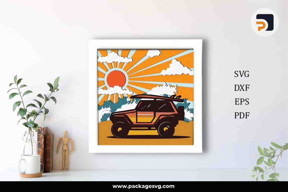 3D Summer Beach Shadow Box SVG, Car Template For Cricut