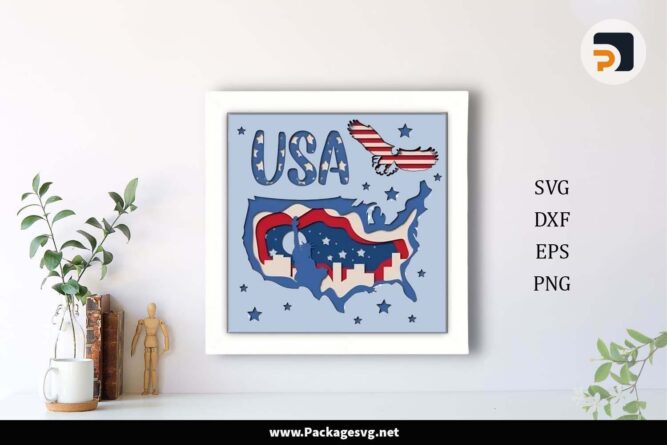 3D USA Shadow Box SVG, America Template For Cricut LGYWA25S