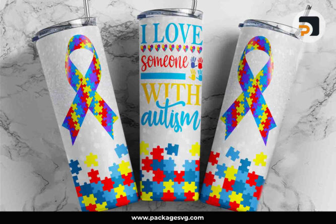 Autism Awareness Sublimation PNG, 20oz Skinny Tumbler Template