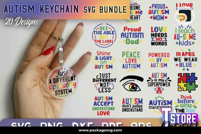 Autism SVG Keychain Bundle, 20 Autism Awareness Designs