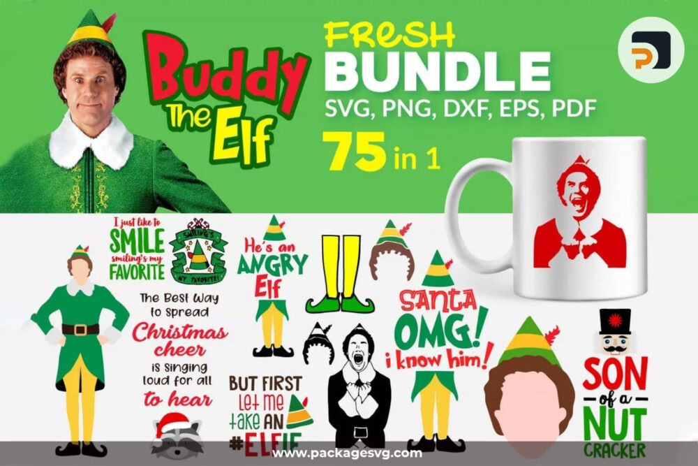 Buddy The Elf Christmas SVG Bundle, 75 Designs