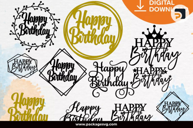 Cake Topper SVG Bundle, 40 Designs SVG PNG DXF