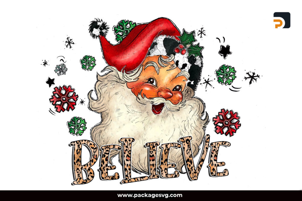 Christmas Believe PNG, Santa Claus Sublimation Design