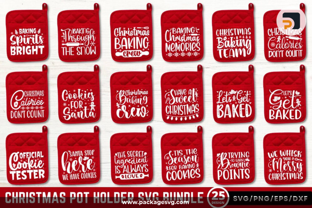 Christmas Pot Holder SVG Bundle, 25 Designs